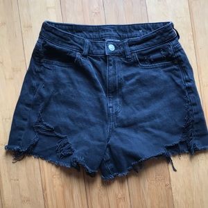Black Distressed Denim Shorts